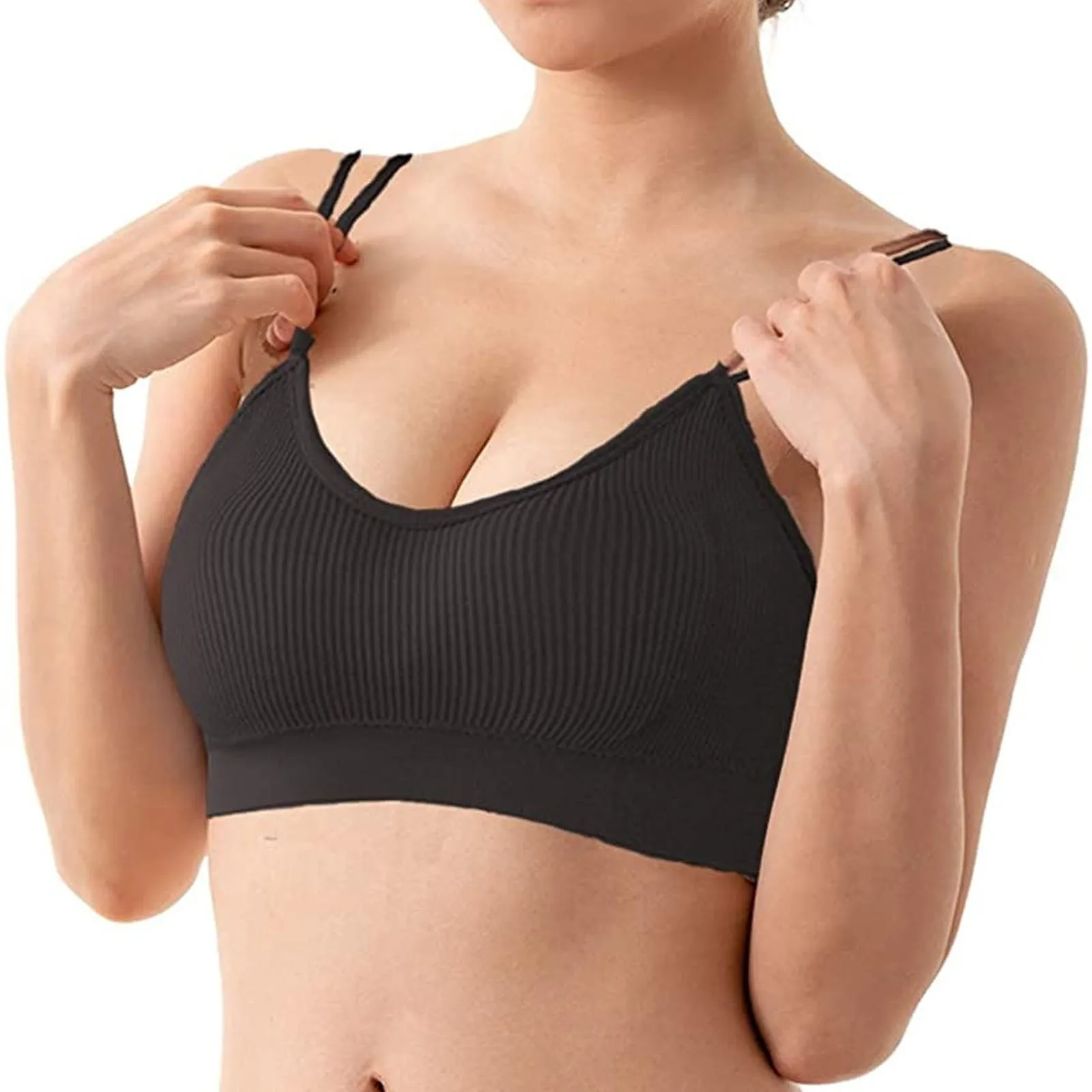 Sports Bras Tank Top Low Back Sleep Bra Seamless Without Steel Ring V Neck  Everyday Womens Bras No Underwire