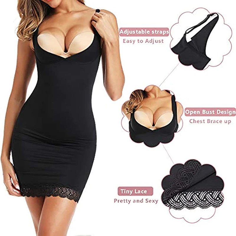 Shapewear Slip Dress for Women Tummy Control Camisole Full Slip Under Dress  with Lace Seamless Slimming Body Shaper Long Cami, Beyondshoping