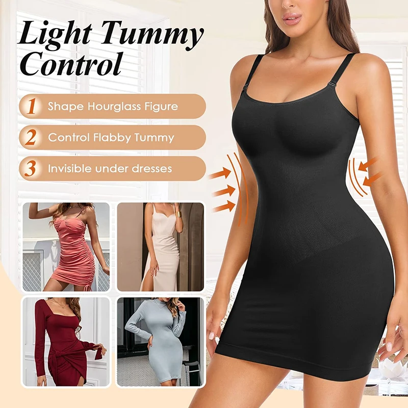 Women's Full Slips Cami Long Spaghetti Strap Under Dress Shapewear Slip  Tummy Control Camisole Body Shaper Seamless (Color : White, Size : L)