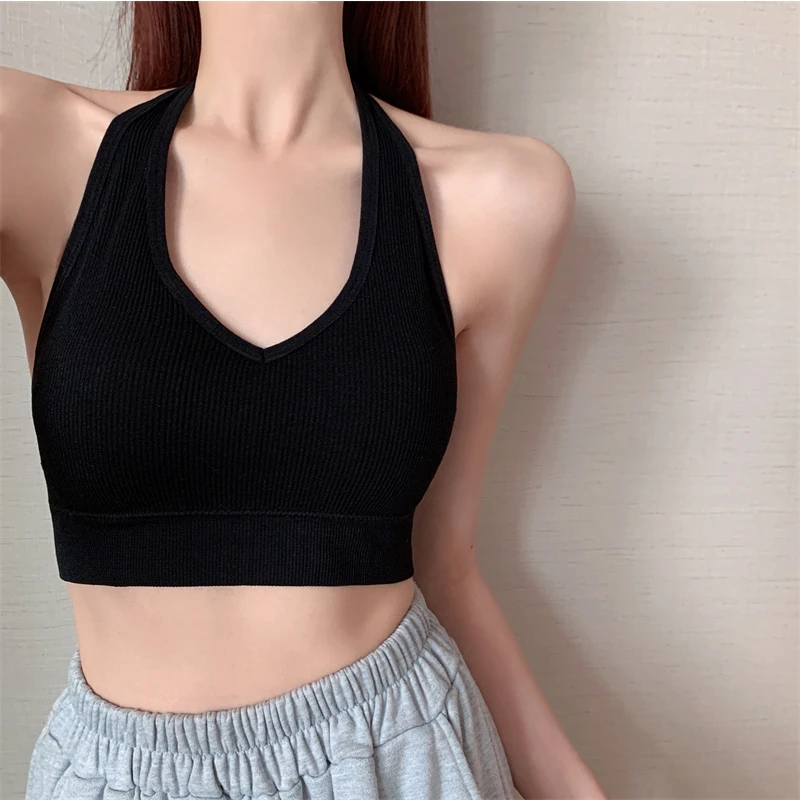Sport Bras Tank Tops for Women Fashion Sexy Leather Lingerie Lace up Halter  Cropped Vest Underwear Clubwear