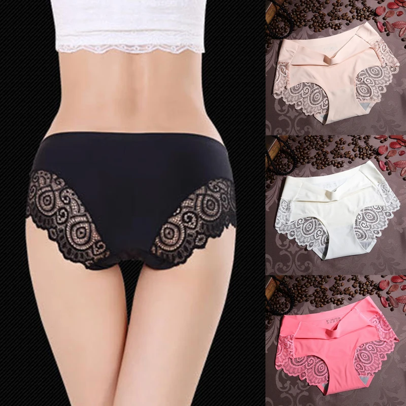 Seamless Briefs for Women Lace Sexy Panties Female Ice Silk
