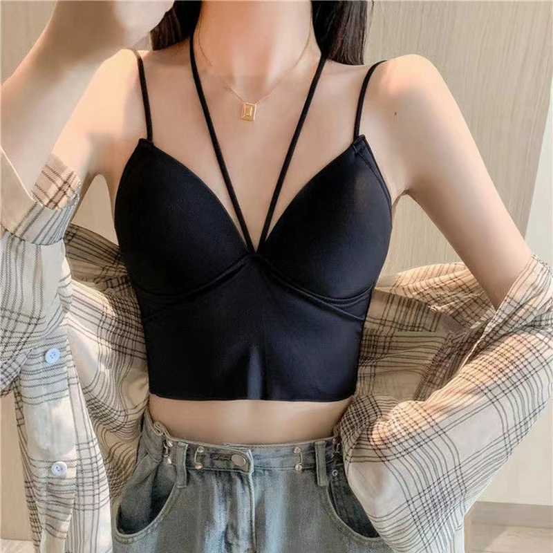 Women Sexy Crop Tops Built In Bra Summer Ice Silk Sports Lingerie Spaghetti  Strap Vest Off Shoulder Sleeveless Camis Underwear, Beyondshoping