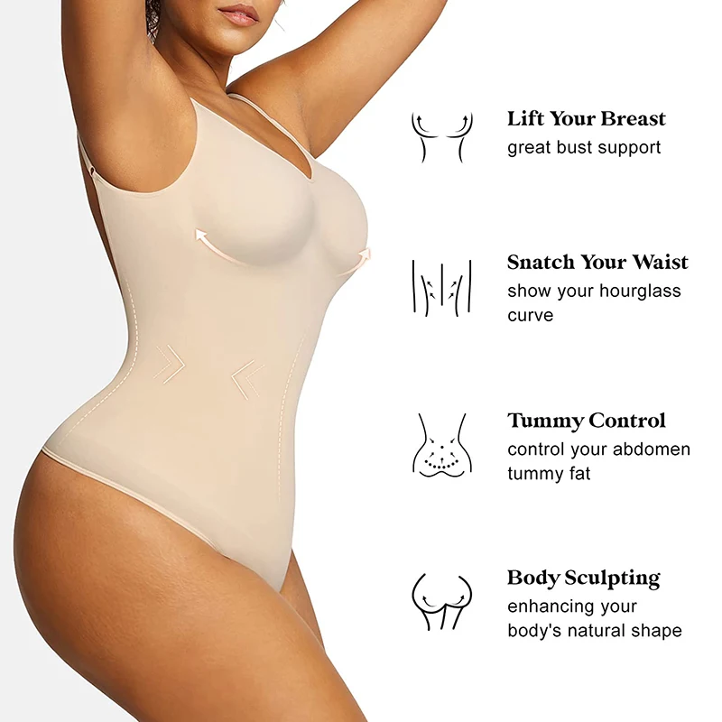Women Low Back Seamless Bodysuit Tummy Control Slimming Sheath