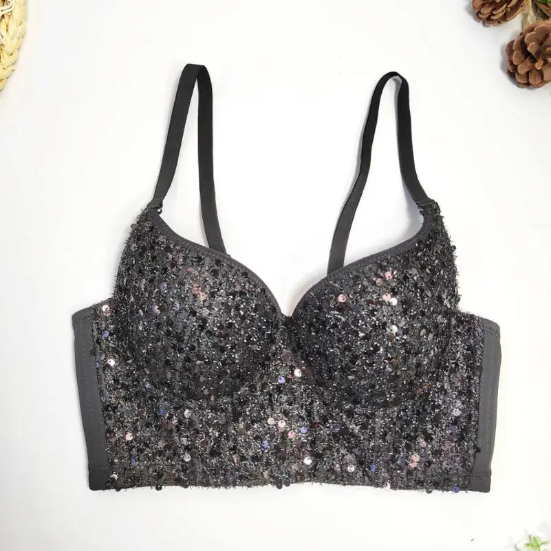 Chic Lingerie Halter Top Backless Sequins Bra