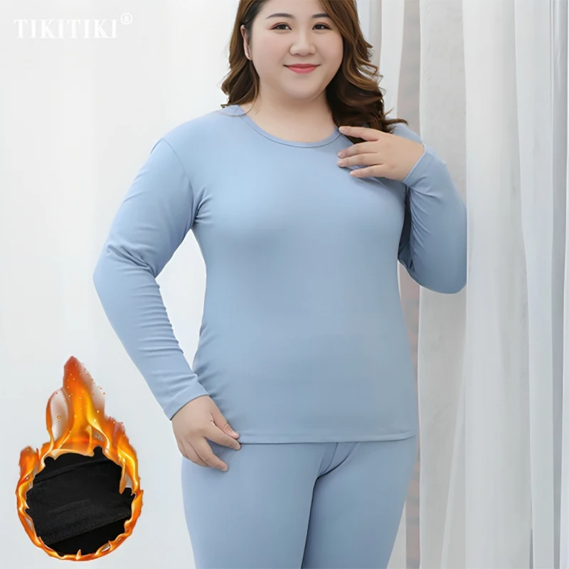 Thermal Underwear Women Long-sleeve Slimming Clothes Suit Pajama Winter Slimming  Clothes Seamless Cold Winter Warm Shirt Trousers Set Clothing Skin Color 