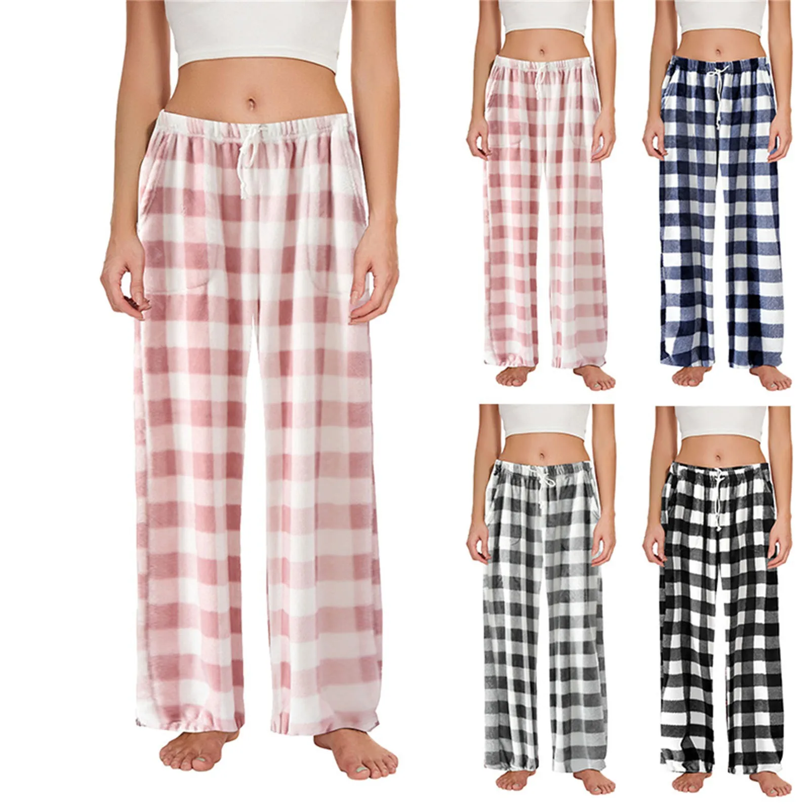  Women's Plaid Printed Christmas Pants Casual Pants