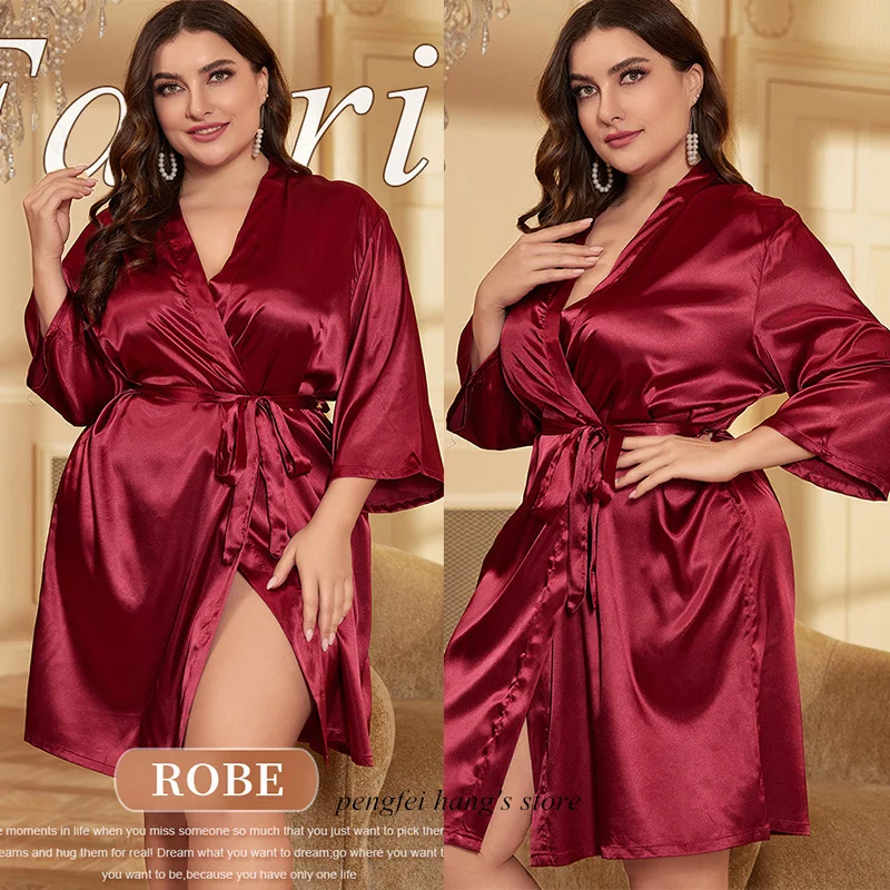 Big Size 3Xl 4Xl 5Xl Robe Satin Bathrobe Gown for Women Spring Summer New Homewear Nightdress Loose Loungewear Nightwear 1