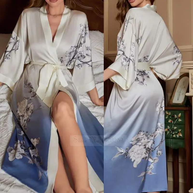 Couple's nightgown spring and autumn pure cotton long-sleeved dressing gown  sexy long bathrobe women's summer