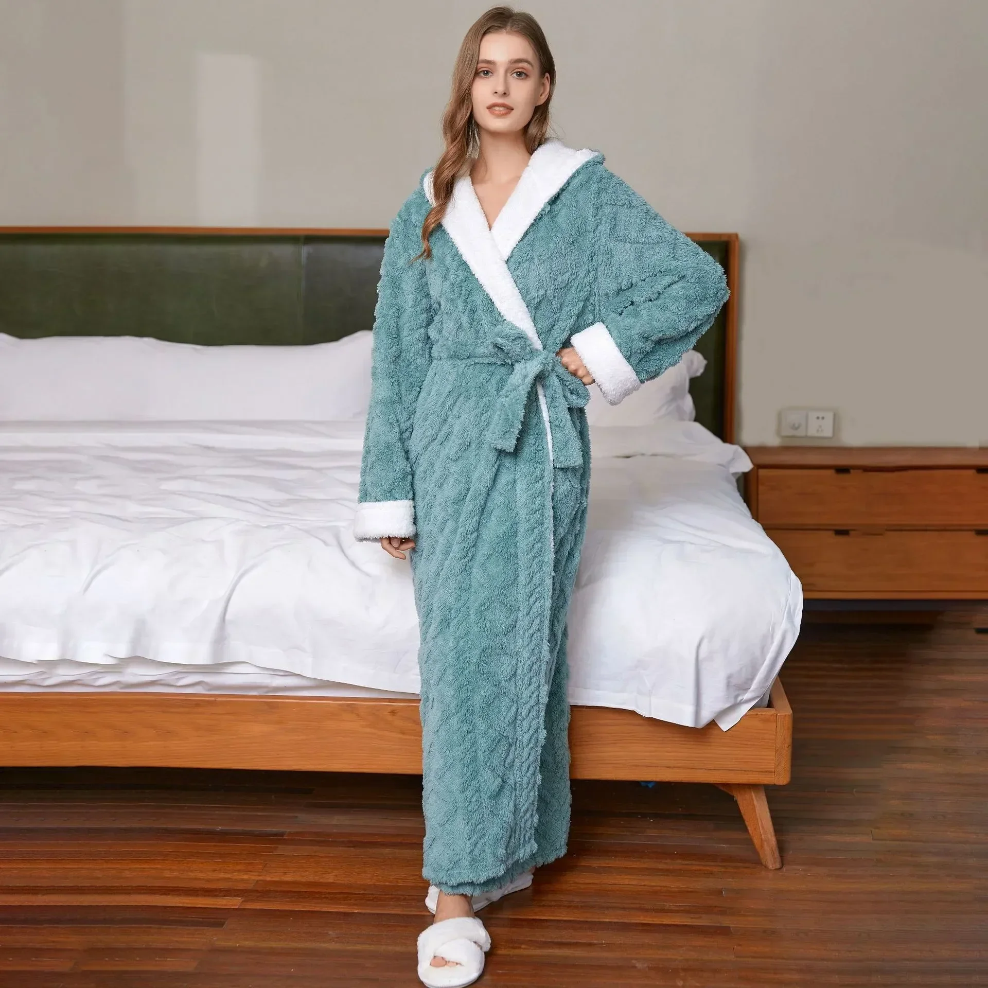Women's Grey Snuggle Velvet Touch Fleece Hooded Robe Dressing Gown – OLIVIA  ROCCO