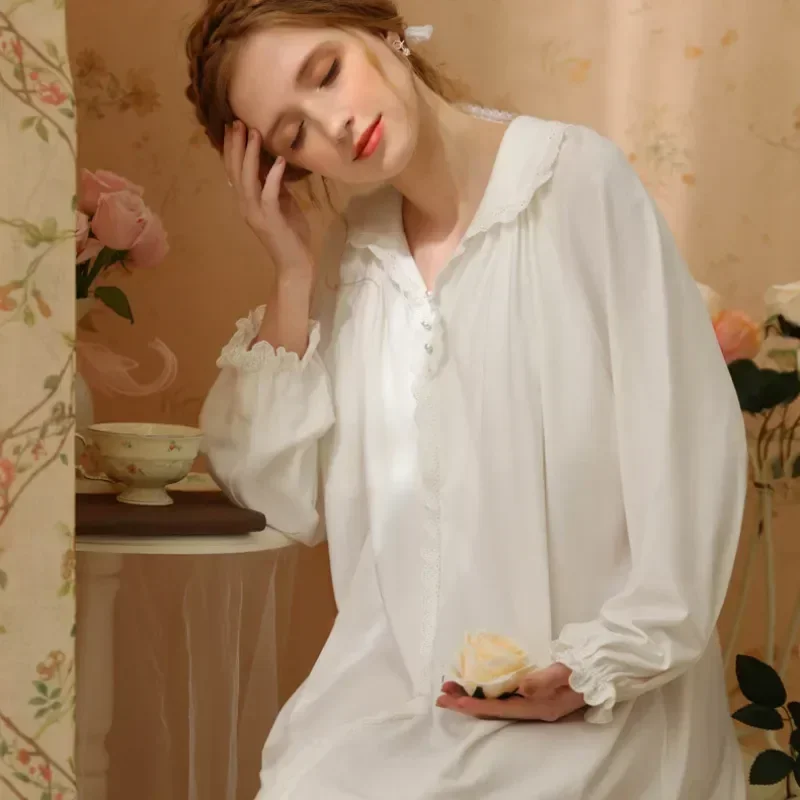 Cotton Nightgown Robe Long Gown Princess Nightwear Dress Vintage Sleeve  Victorian Loose Night Peignoir Women Sleepwear Dressing, Beyondshoping