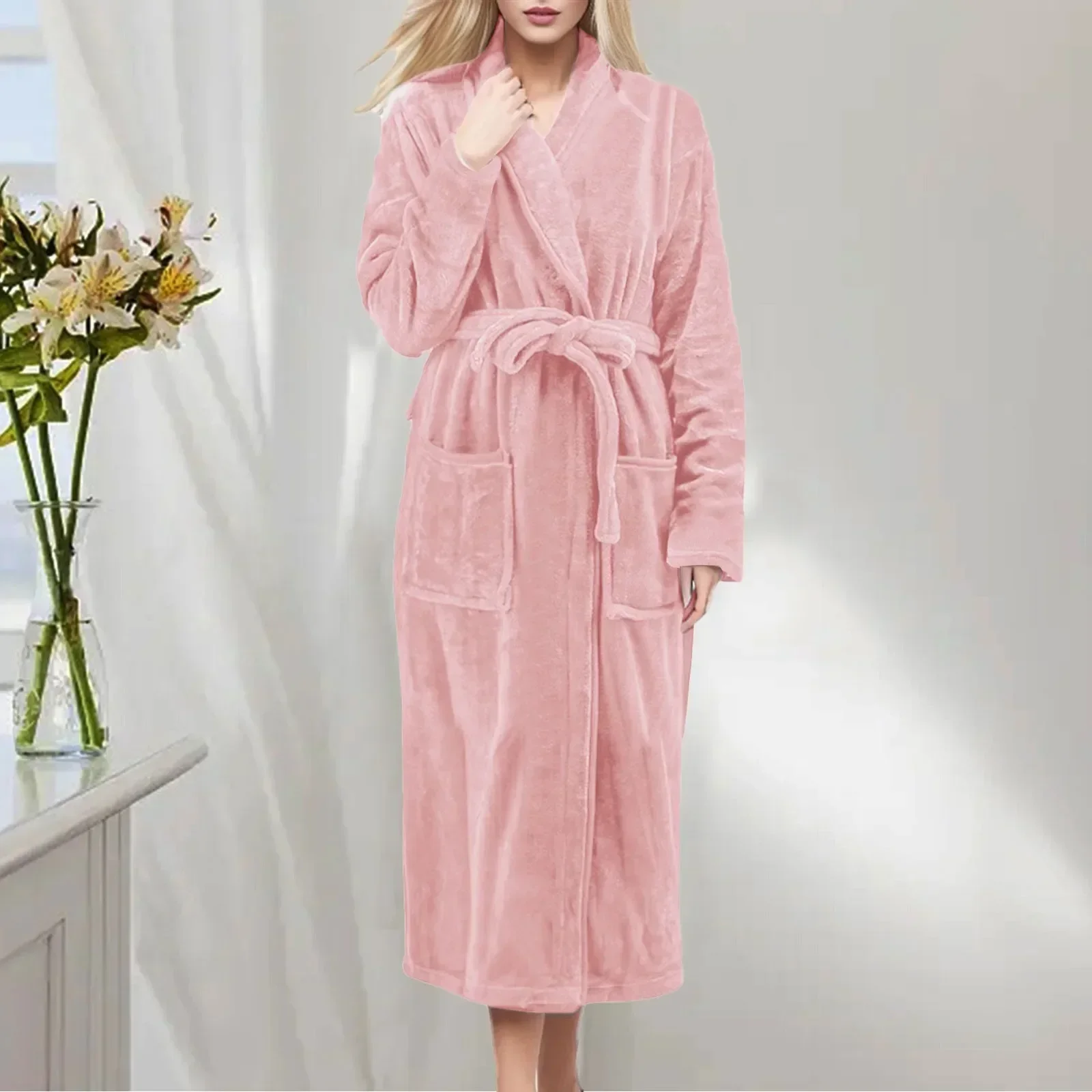 Women's Soft Comfy Nightgown,Women Fleece Warm Bath Robes with Waist Belt  Plush Short Robe Ladies Nightgowns Sleepwear