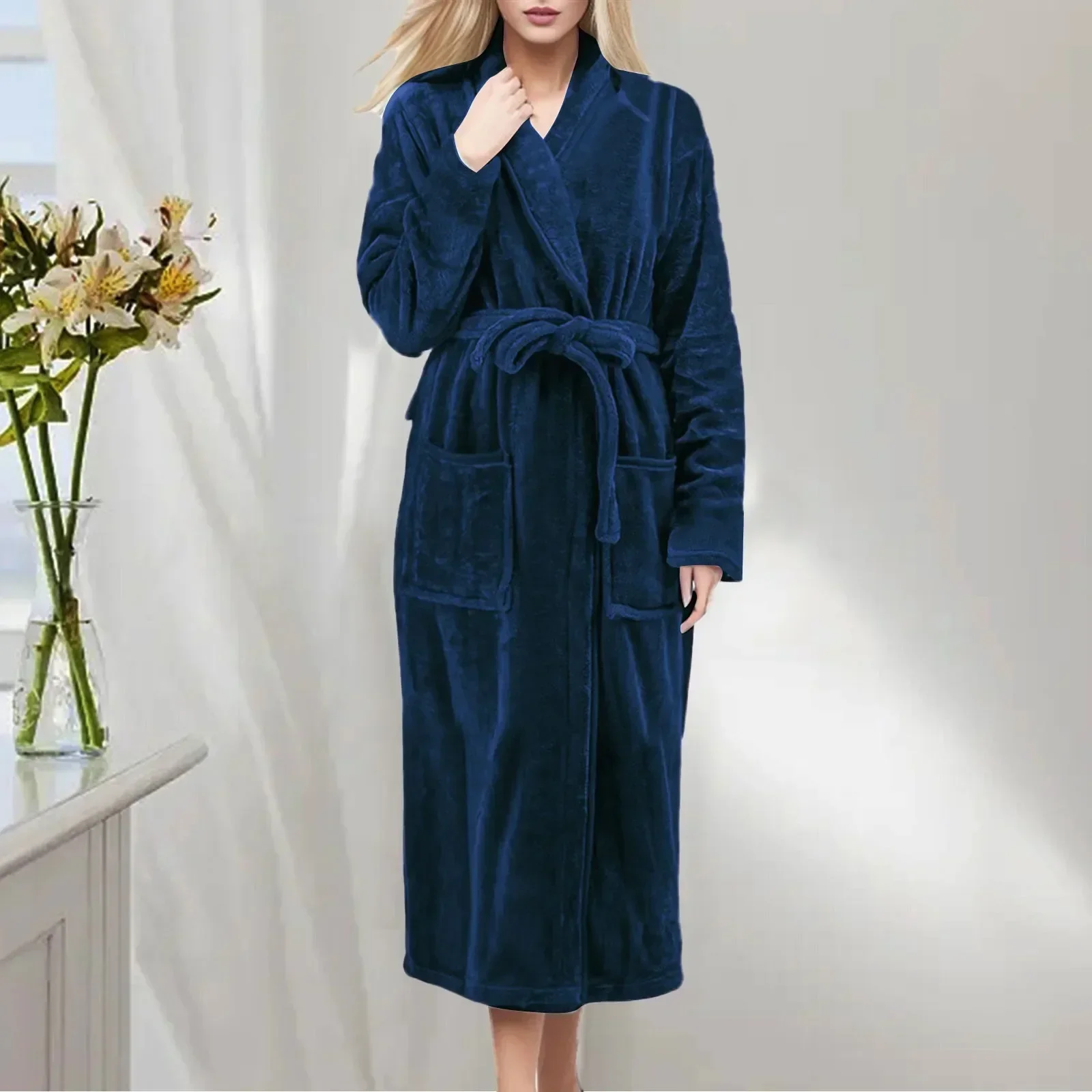 Women's Soft Comfy Nightgown,Women Fleece Warm Bath Robes with Waist Belt  Plush Short Robe Ladies Nightgowns Sleepwear