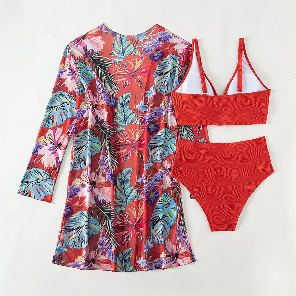 Comfortable Cover-up Set Colorful Floral Print Women's Swimsuit