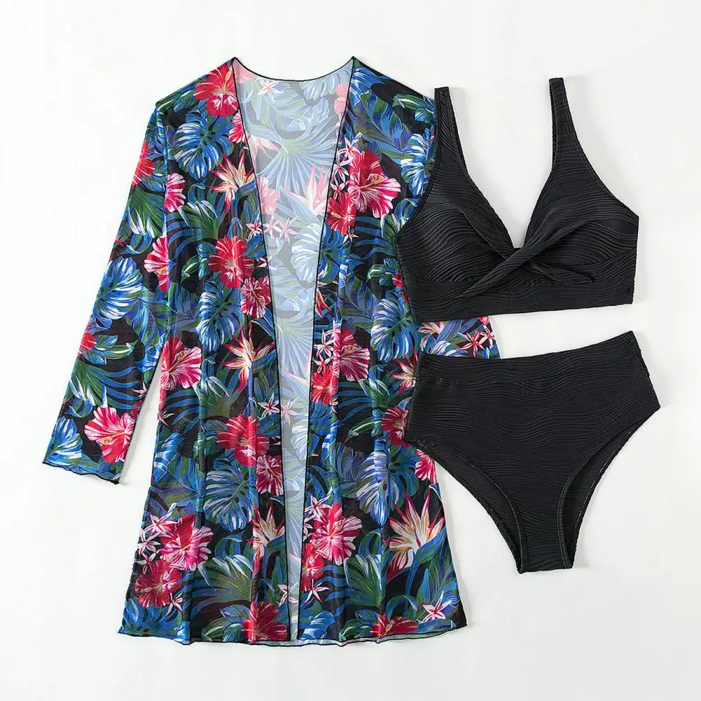 Comfortable Cover-up Set Colorful Floral Print Women's Swimsuit