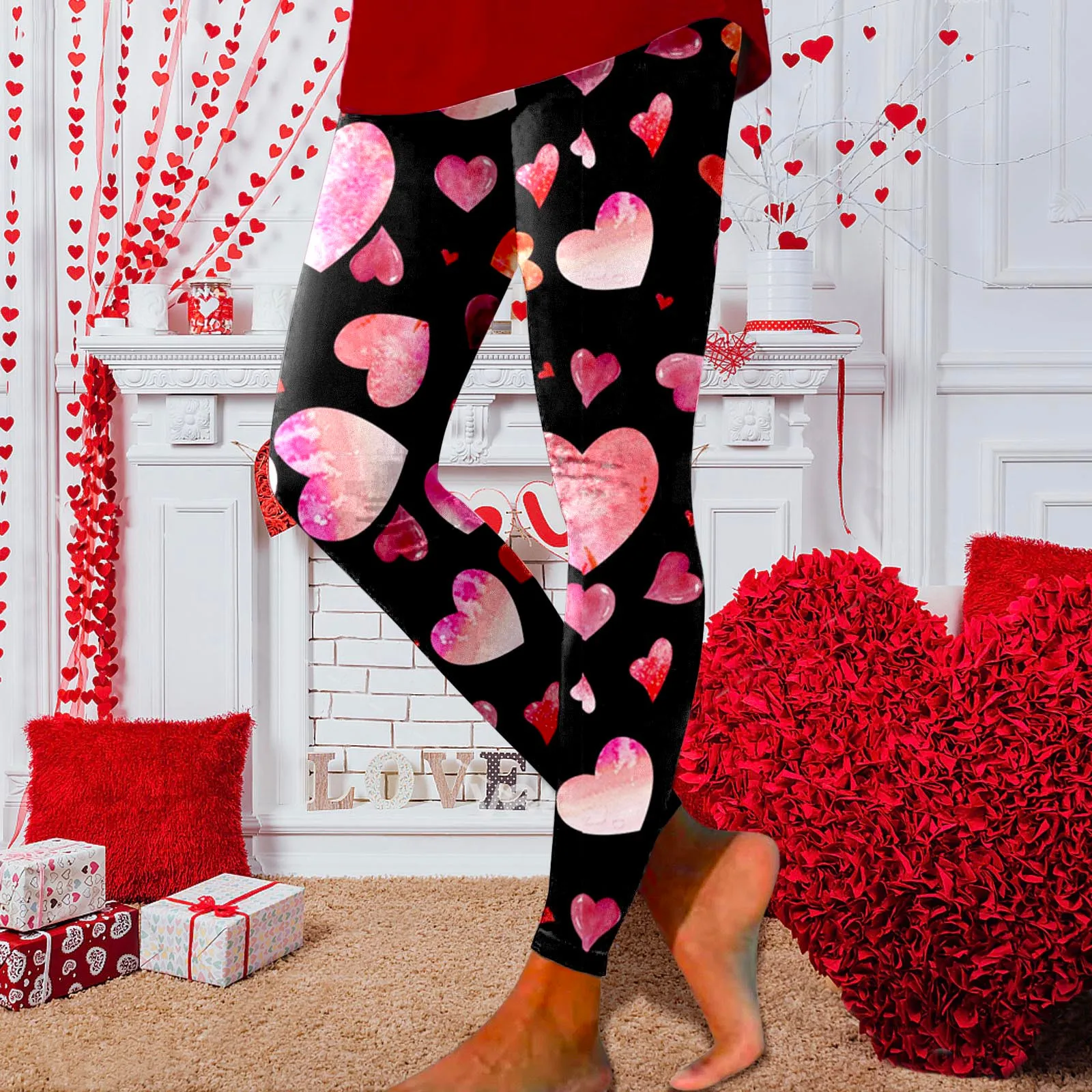 Valentine'S Day Women Legging Print Tights Leggings Control Yoga