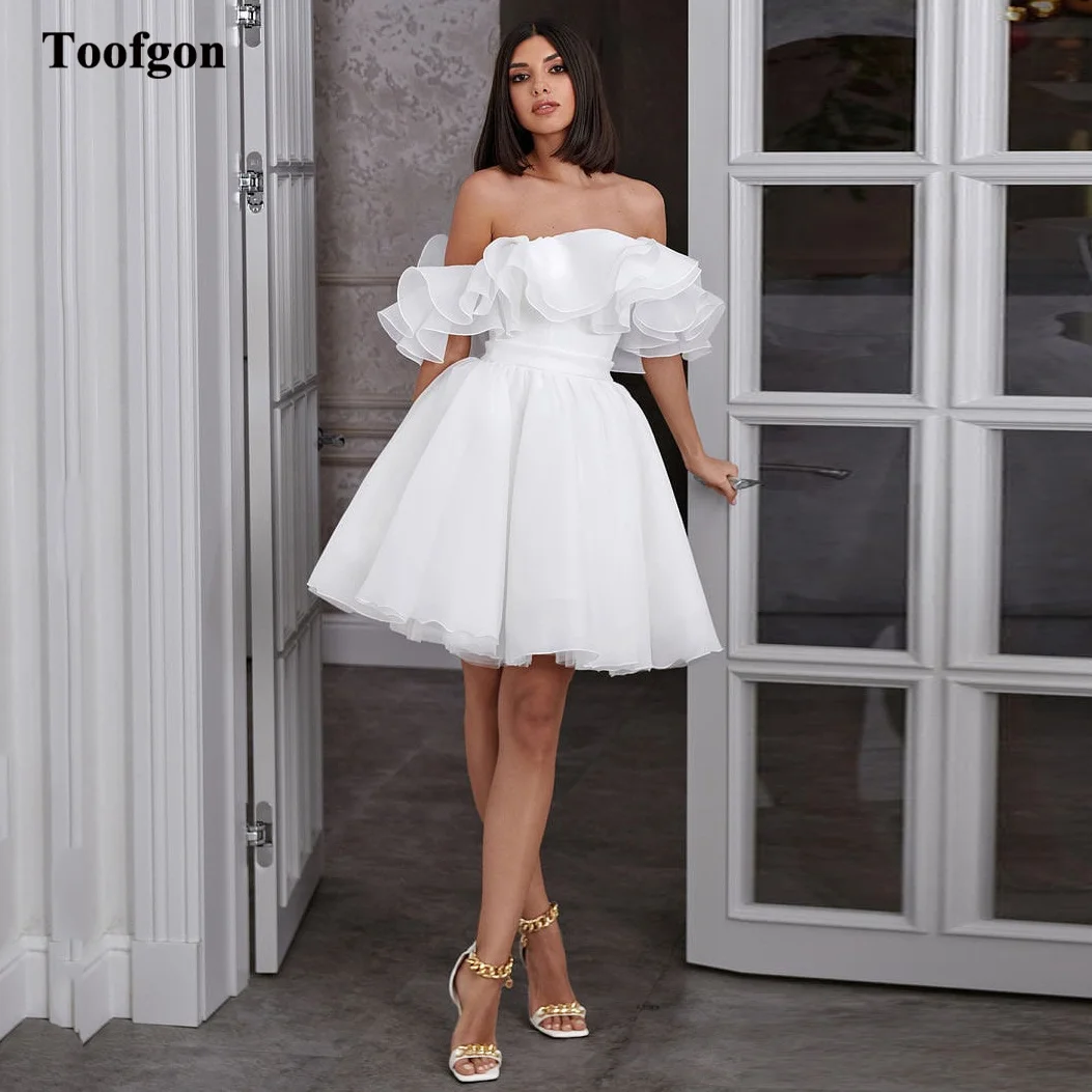 Toofgon A Line Organza Short Wedding Dresses Tiered Straps Off The Shoulder Women Bride Dresses Formal Party Bridal Gowns 2024 1