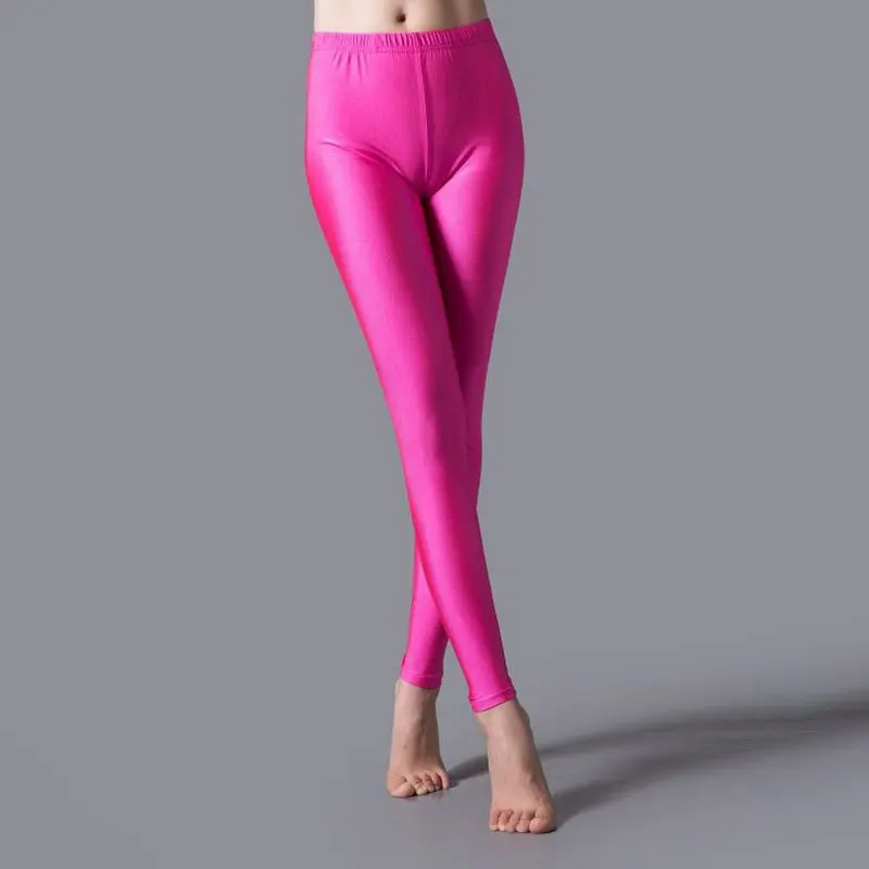 Women Leggings Solid Fluorescent Shiny Pant Spandex Shinny