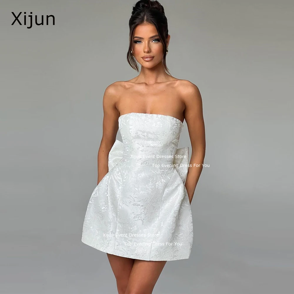 Xijun Sexy Mini Short White Prom Dresses Formal Sleeveless Back Bow Evening Dresses MIni A-Line Prom Gowns For Women Party Dress 1