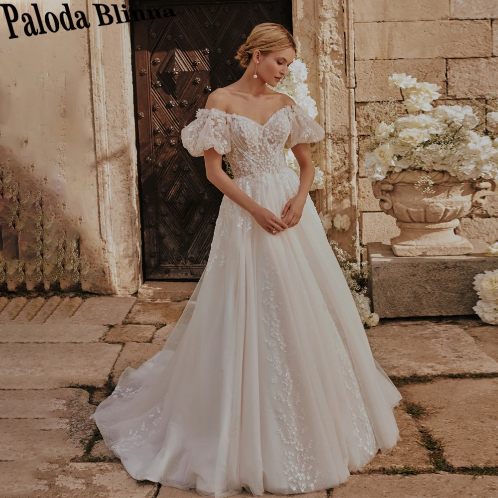 Paloda Alluring Beads Wedding Gown Bridal Attire for Women Puff Sleeve Appliques Engagement Party Vestidos De Novia Customised 1