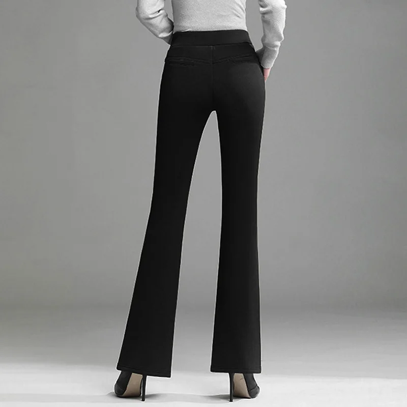 1pc Plus Size Velvet Warm Slim Fit Trousers High Waist Wide Leg Flared Pants  Fine Plush Thicken Long Capris Pants Women Winter, Beyondshoping