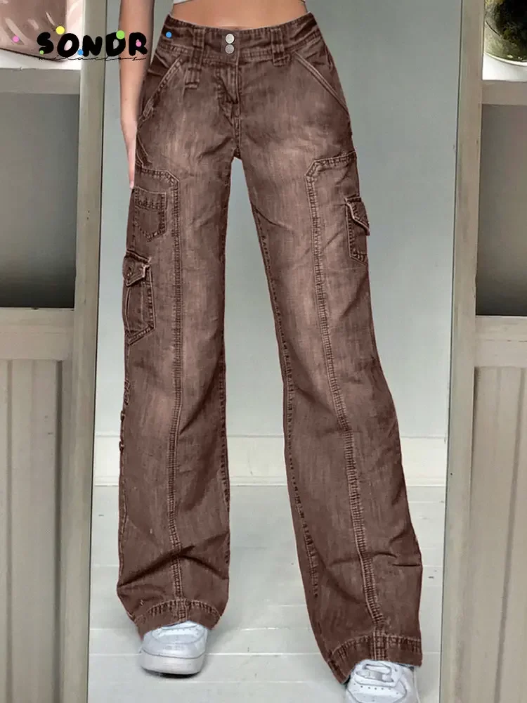 Baggy Denim Patchwork Pants Jeans High Waist Cargo Y2K Streetwear