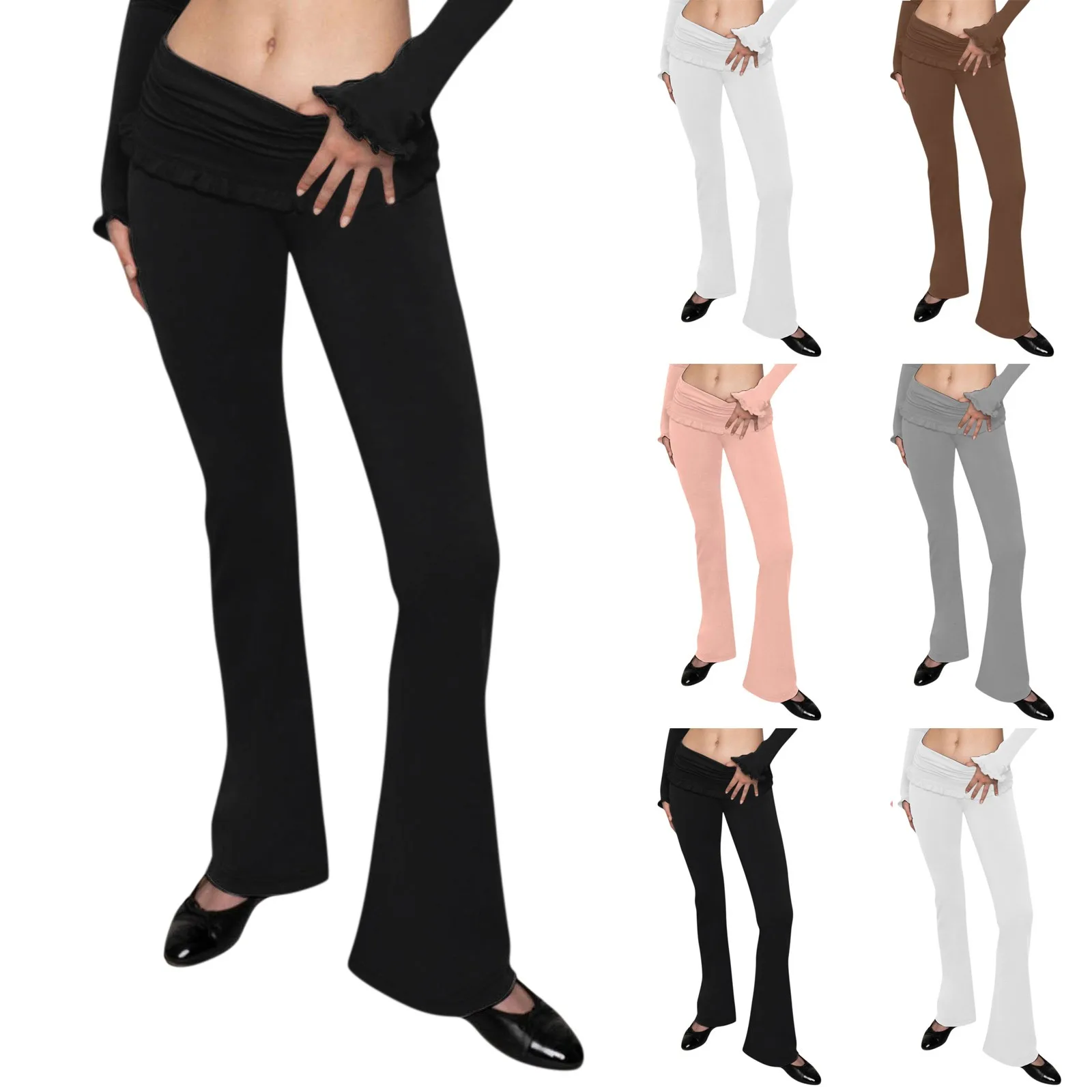 Women Y2K Flare Pants Leggings Low Rise Fold Over Waist Yoga Pants Bell  Bottom Wide Leg Lounge Pants Trousers (Skinny Pink, S) : :  Fashion
