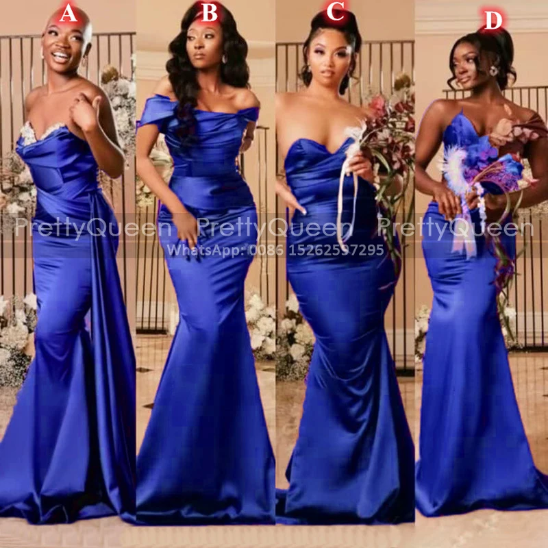 Trumpet Long Bridesmaid Dresses For Women Mermaid Sleeveless Royal Blue Customize Maid Of Honor Dress Party 1