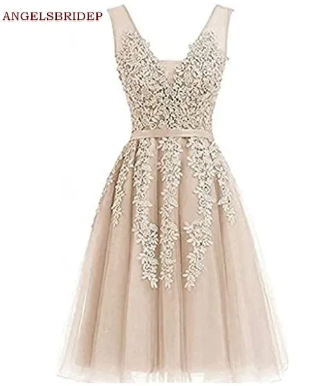 V-Neck Homecoming Dresses Junior Party Gowns Fashion Applique Tulle Beading Cinderella Graduation Gowns Hot 1