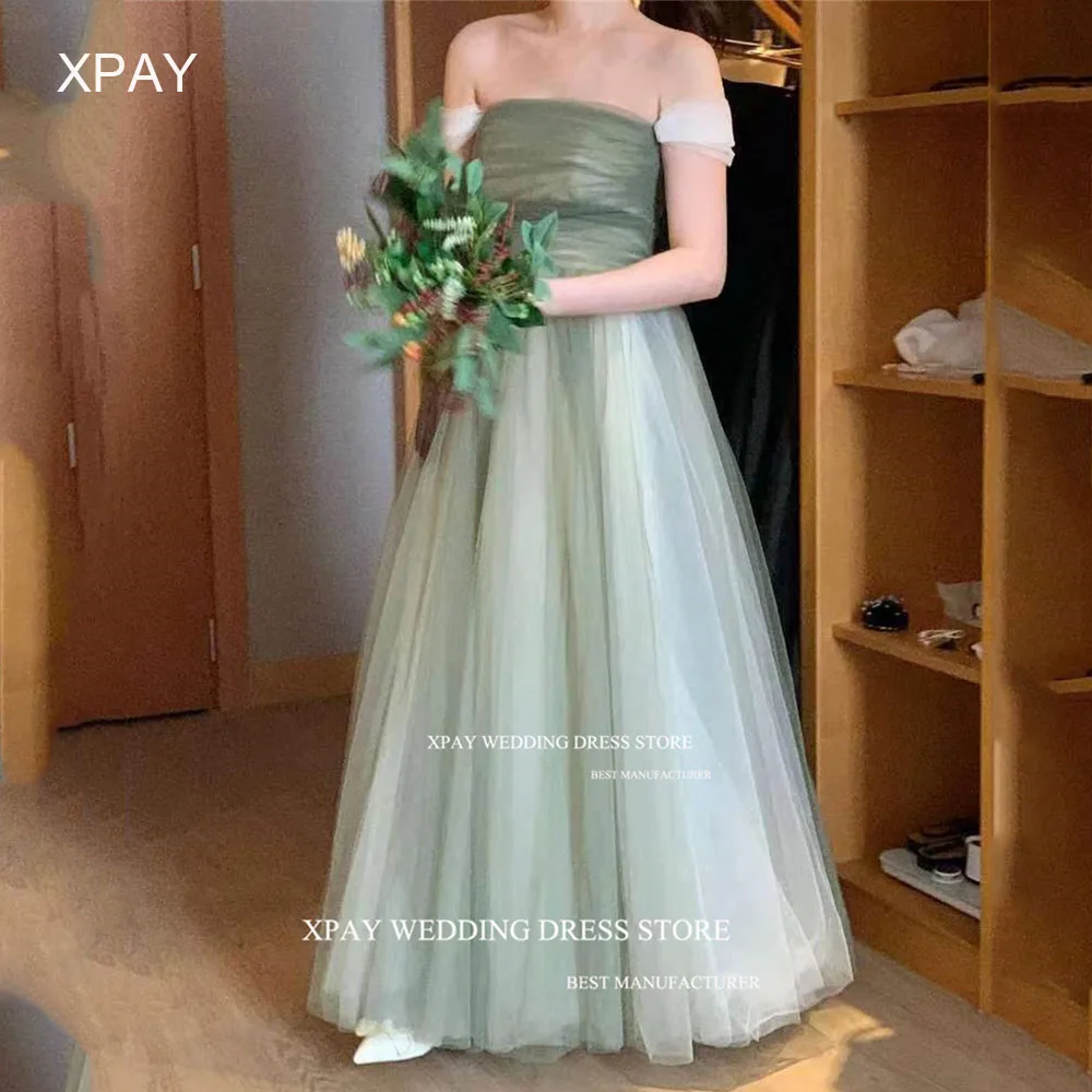 XPAY Unique Green Korea Evening Dresses Strapless Wedding Photo Shoot Prom Gown Off Shoulder Birthday Special Occasion Dress 1