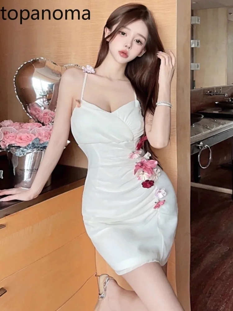 Topanoma Wedding Party Women Evening Dress Sexy Elegant Flowers Sleeveless V Neck Cocktail Backless Banquet Club Ladies Prom 1