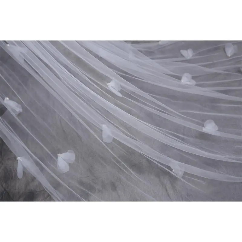 Tulle Wedding Dress Veils White Flowers Multi Layer Super Long Brid 1