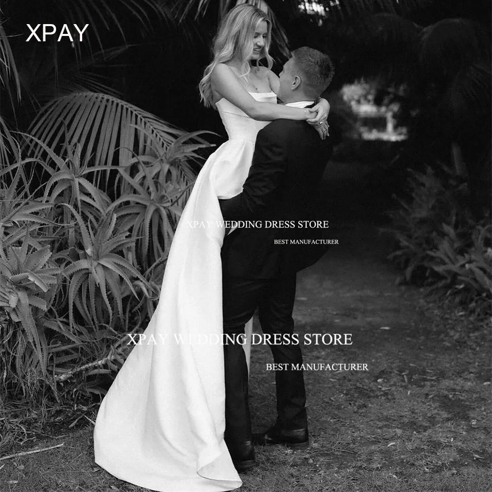 XPAY Strapless Elegant Satin Wedding Dresses Pleats Side Split Floor Length Bride Gown Backless Custom Made Wedding Bridal Dress 1