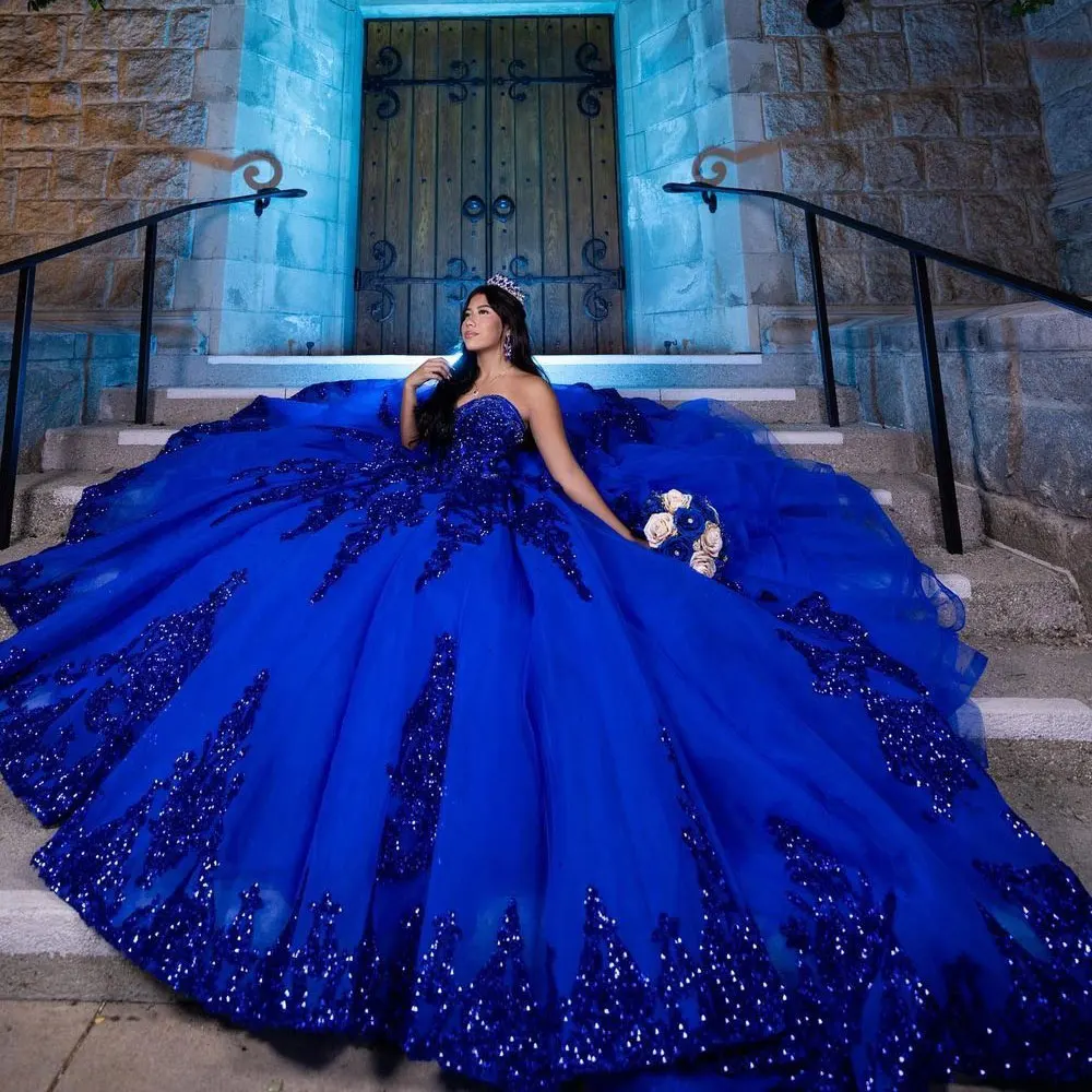 Blue Ball Gown Quinceanera Dress 2024 Long Train Ruffle Princess Tulle Vestidos De 15 Años Birthday Party Sweet 16 Dress 2023 1