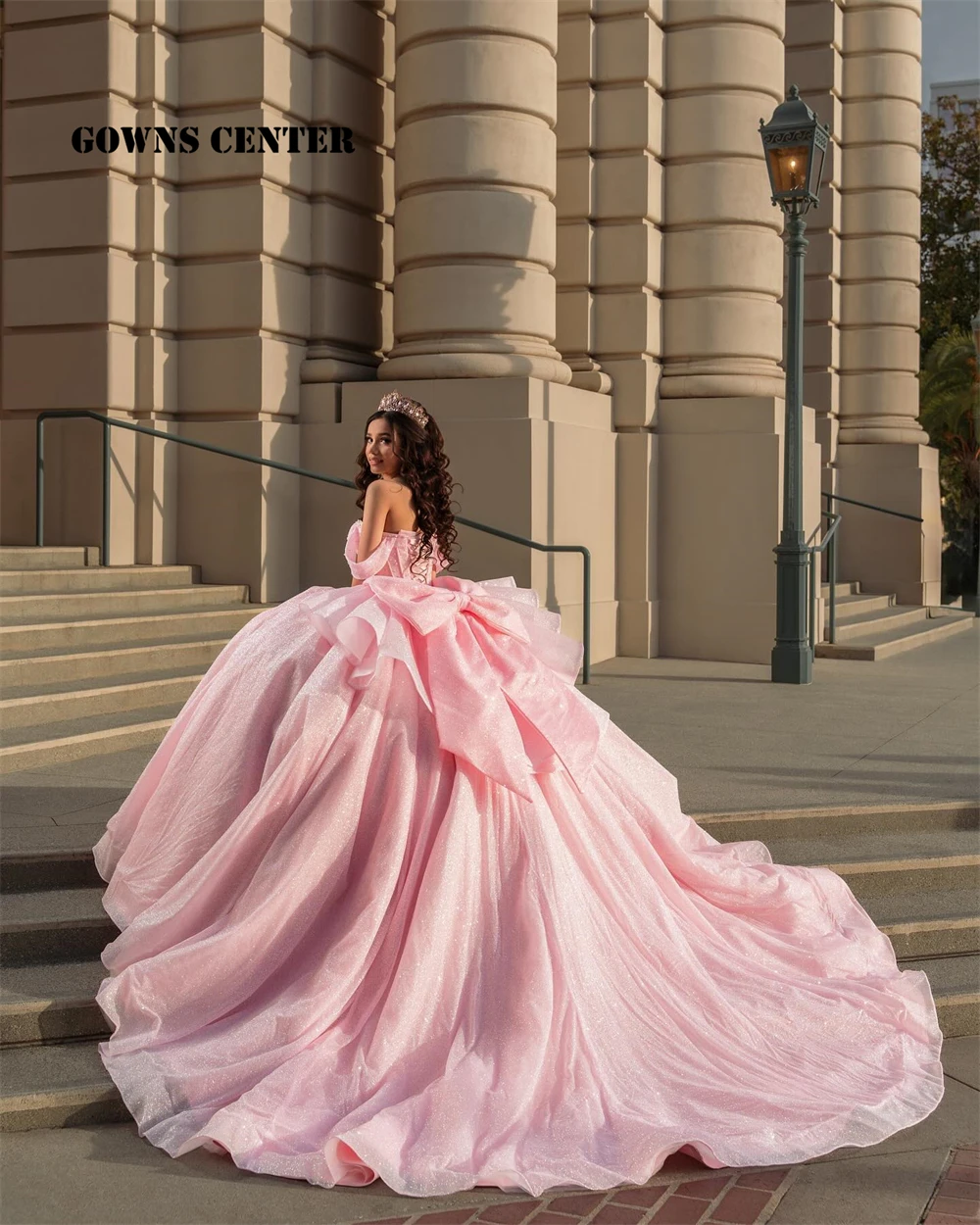 Unusual Light Pink Bow Ball Gown Quinceanera Dress Off The Shoulder Beaded Princess Sweet 15 Dress Corset Vestidos De 15 Años 1