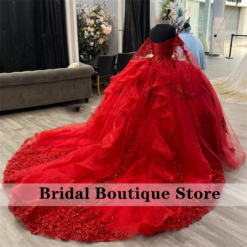 Luxury Red Quinceanera Dresses 2024 Ball Gown Floral Applique Crystal Lace Sweet 16 Dresses Custom-Made 15th Birthday Party 1