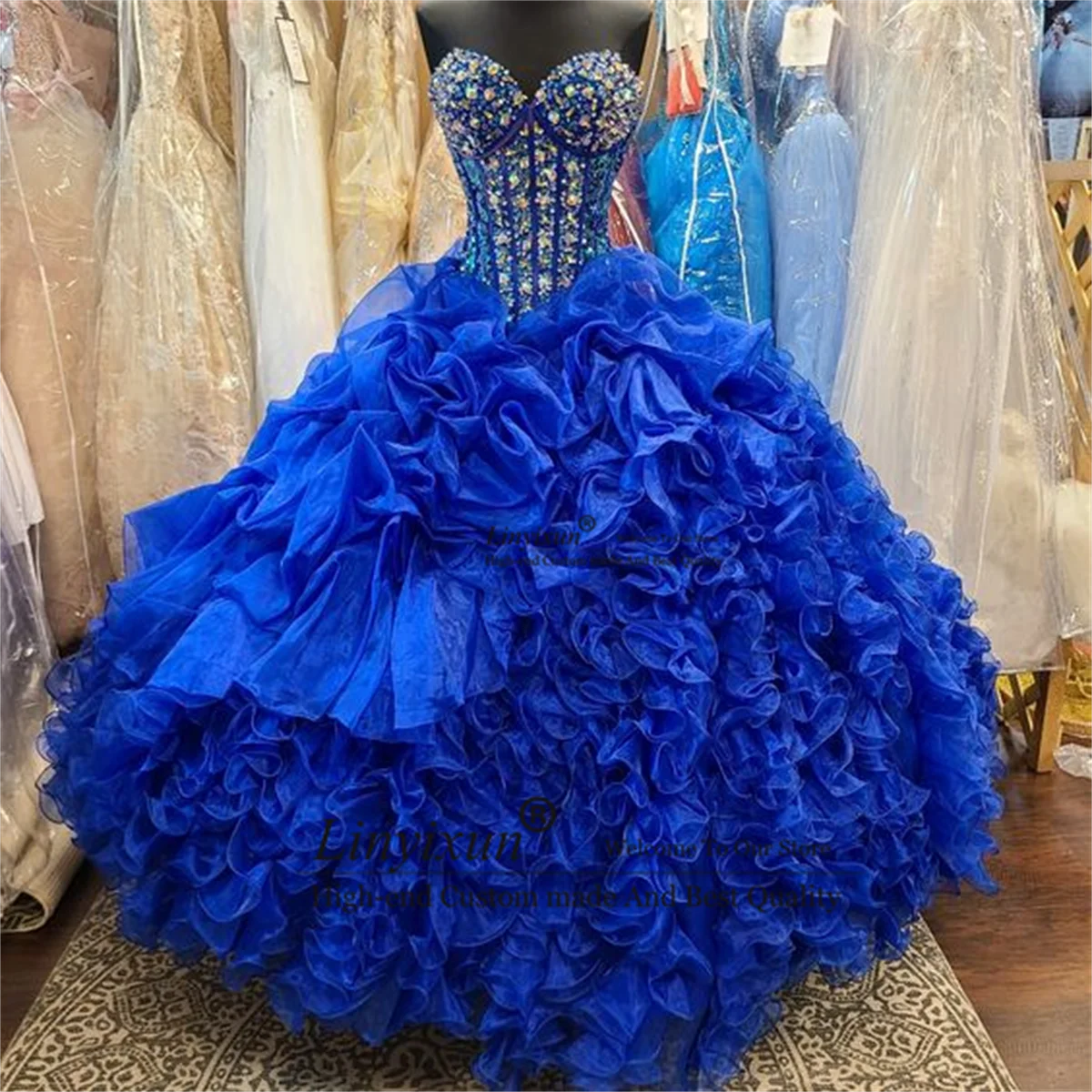 Luxury Beaded Royal Blue Ball Gown Quinceanera Dresses Formal Prom Graduation Gowns Princess Sweet 15 16 Dress vestidos de años 1