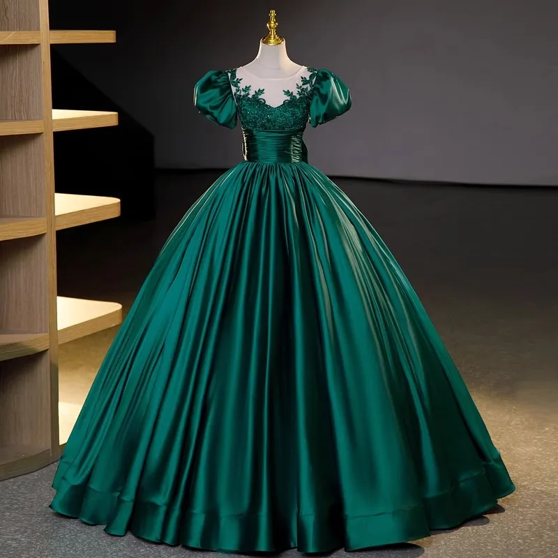 GUXQD Green Ball Gown Quinceanera Dresses Appliques Satin Prom Birthday Party Gowns Formal Occasion Vestido De Noche 1