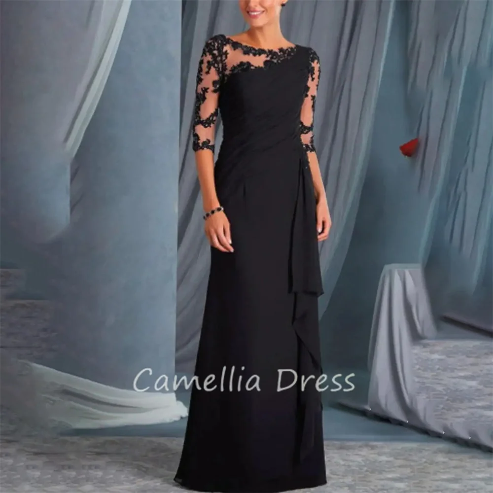 New Scoop Neck Mother Of The Bride Dress Sheath Chiffon Appliques Floor Length Formal Dresses Vestidos Mae Da Noiva Casamentos 1