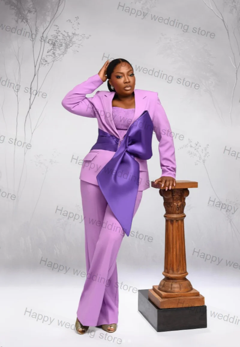 Office Purple 2 Pieces Women Suit Pants Set Blazer+Trousers Business Lady Trousers Jacket Tailored Size Prom Dress Cotton Coat 1