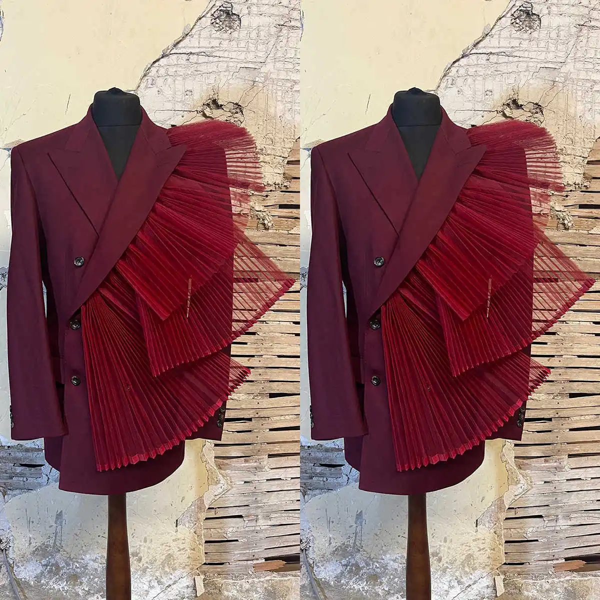 Unique Desinger Mother Of The Bride Blazer Burgundy Pleats Evening Party Women Tuxedos For Wedding Only Jacket 1