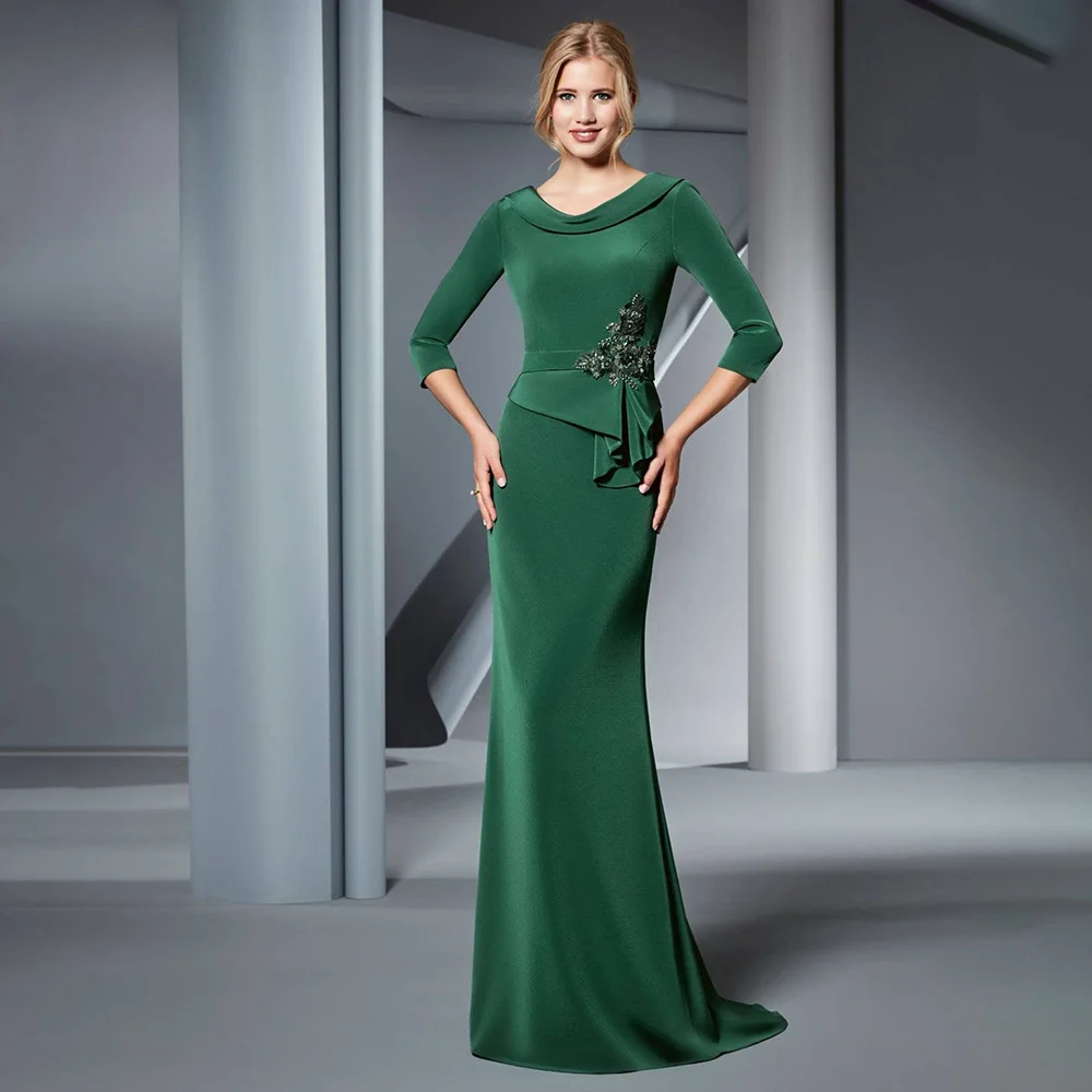 Green Wedding Guest Dresses for Women 2024 Scoop Mermaid Elegant Mother of the Bride Dress Long Beading Applique Evening Gowns 1