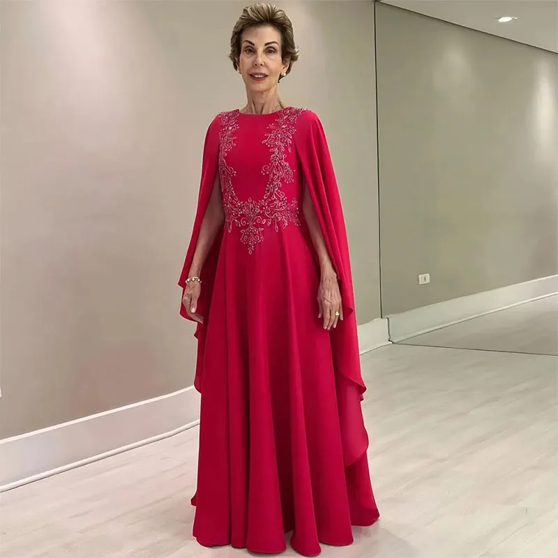 Elegant Mother Of The Bride Dresses With Cape Appliqued  Wedding Guest Dress Floor-Length Evening Dress for The Bride Godmother 1