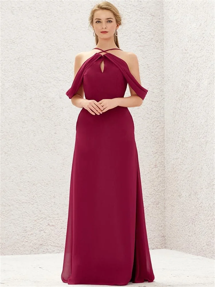 Hot Selling Scalloped Neckline Chiffon A-Line Bridesmaid Dress Elegant Open Back Zipper Floor Length Gown For Wedding Guest 2024 1