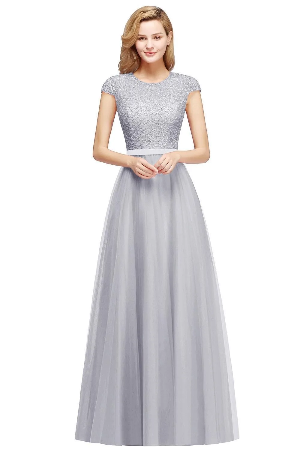 Lace Silver Long Bridesmaid Dresses 2024 Elegant Tulle Evening Gowns Formal Occasion Party Prom A Line Vestido de Festa 1