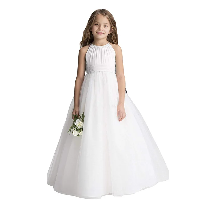 Meekiss Chiffon Tulle Flower Girl Dress Wedding Party Junior Bridesmaid Dresses of Flower Girl A-line Ivory First Commion Gown 1