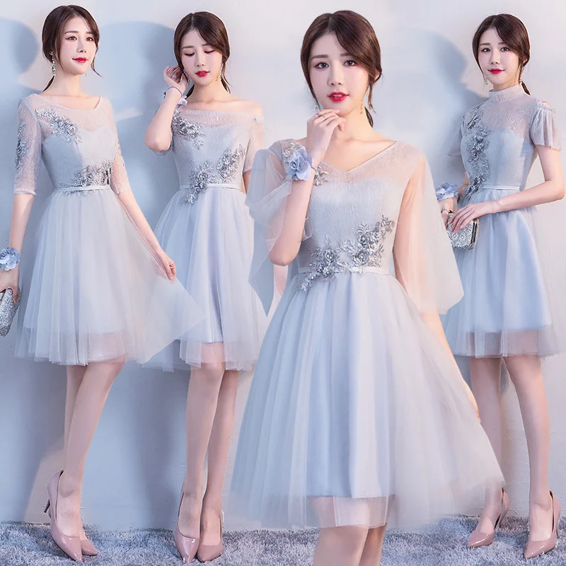 Classic Lace Adult Bridesmaid Dresses Sexy  V-neck Special Vestidos De Festa 2024 New Korean Style Short A-line Dresses 1