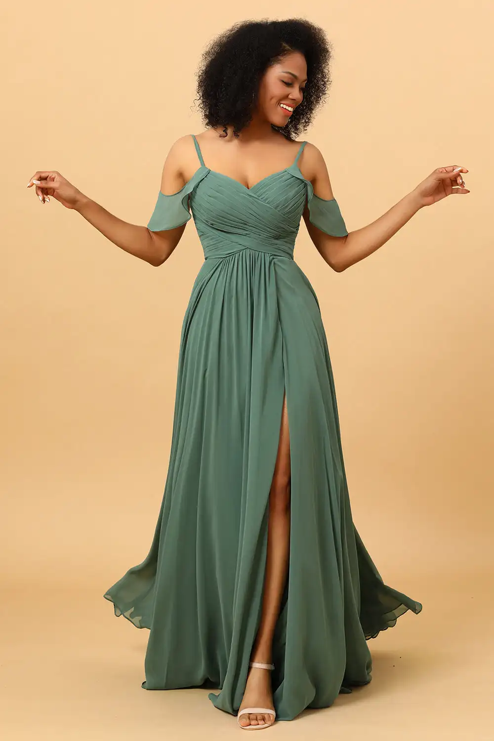 A Line Off The Shoulder Long Chiffon Bridesmaid Dress With Slit Sleeveless Wedding Cocktail Dresses Floor-length Evening Gowns 1