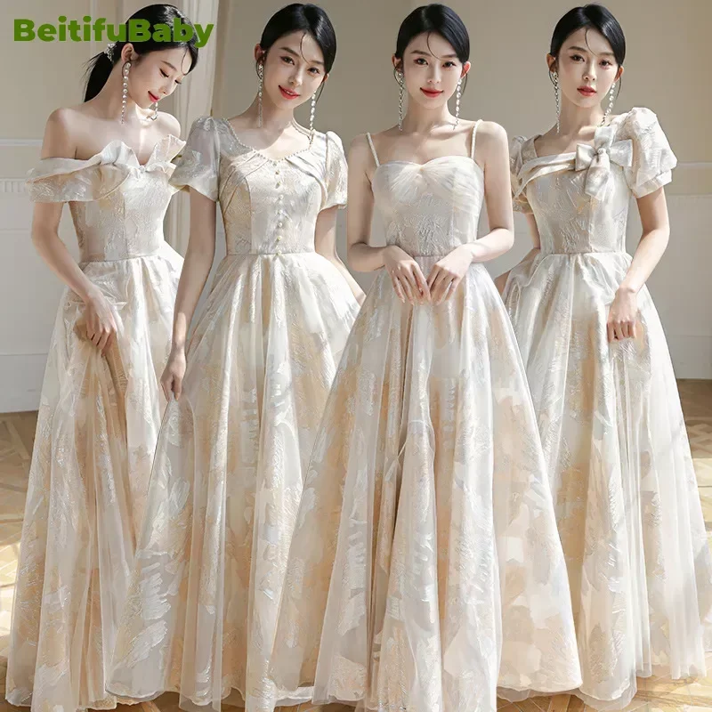 BeitifuBaby Bridesmaid Dress for Women Wedding Party Vintage Button Short-sleeved Women's Party Evening Dress Vestido De Festa 1