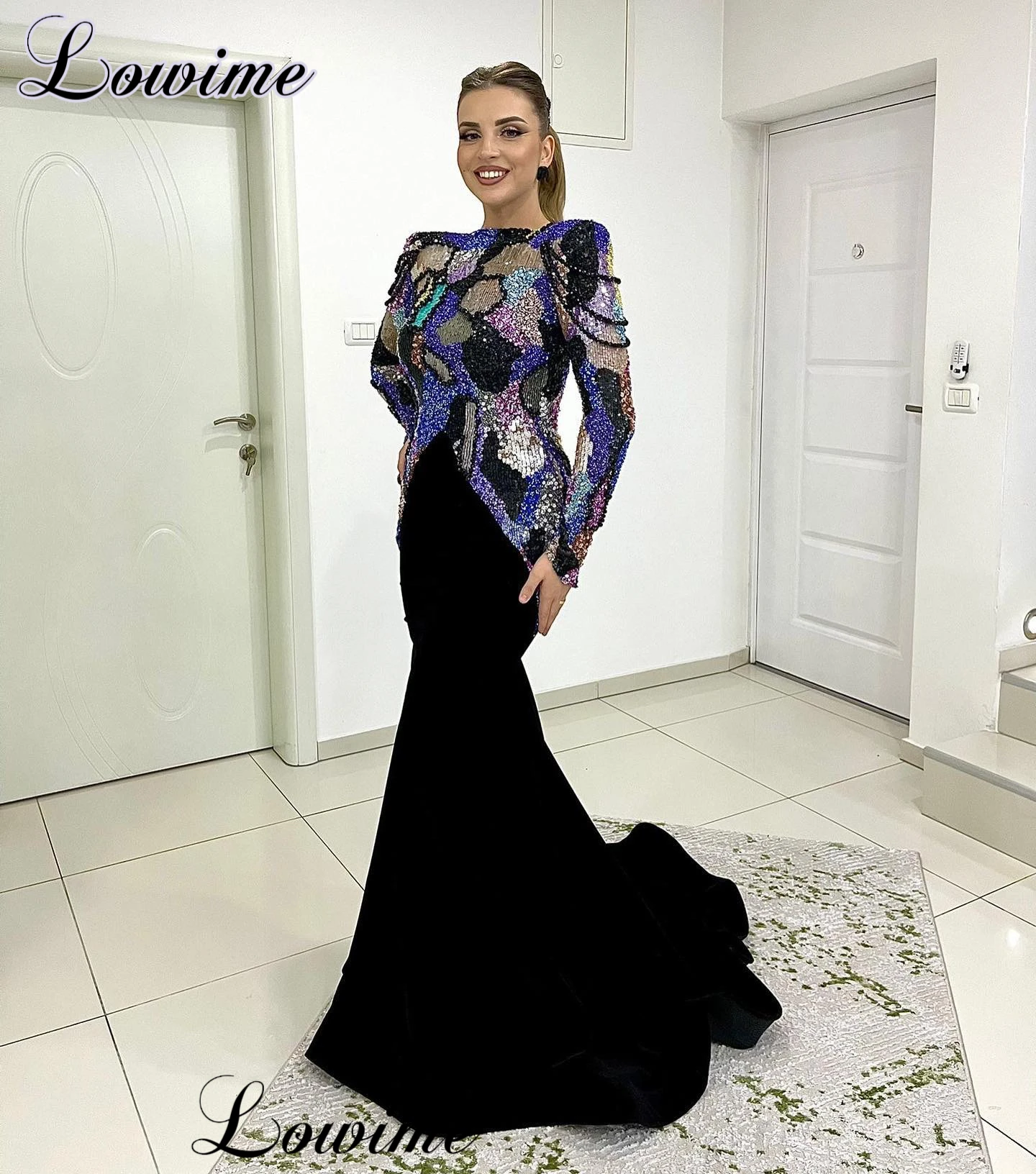 2024 New Fashion Beaded Celebrity Dresses For Women Long Sleeves Evening Gowns Mermaid Vestidos De Gala Formal Occasion Dresses 1