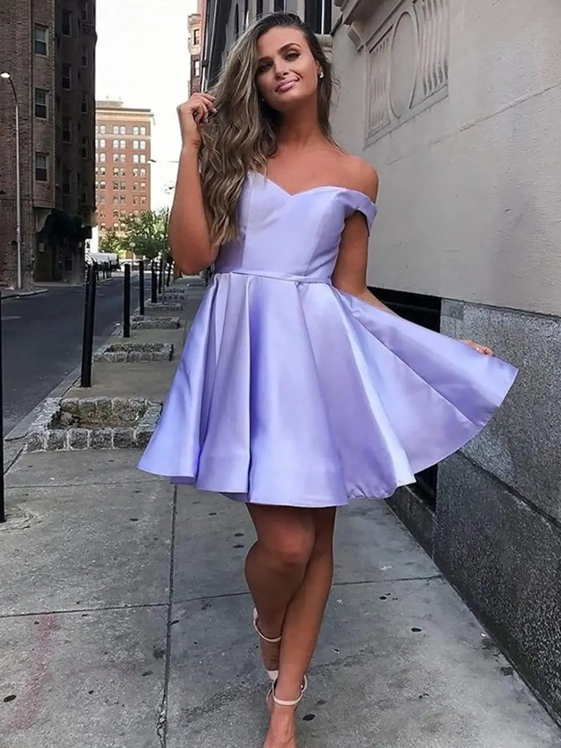 Off The Shoulder Satin Short Cocktail Dress Ruffled A Line Homecoming Dresses Party Dress Ball Gown Homecoming Dress elegantess 1